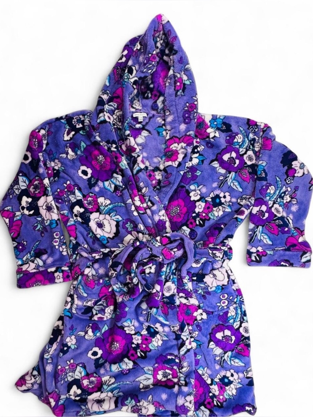 Vera Bradley Purple Floral Plush Fleece Hooded Robe Pockets 2X/3X
